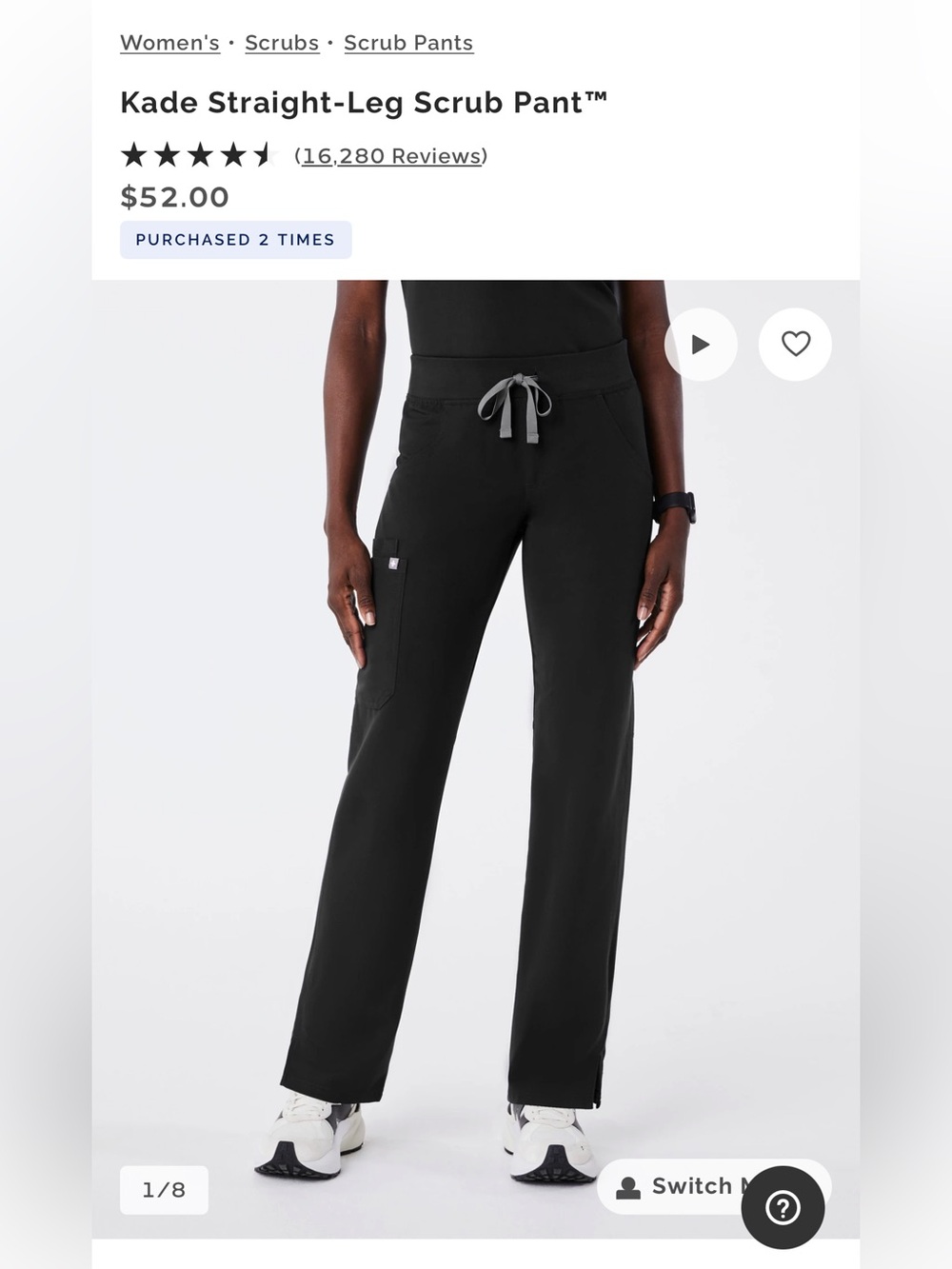 Figs Black Straight-Leg Scrub Pants with Gray Drawstring